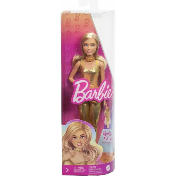 Barbie Fashionistas Doll #222, Petite With Blonde Wavy Hair, Golden Jumpsuit, 65th Anniversary