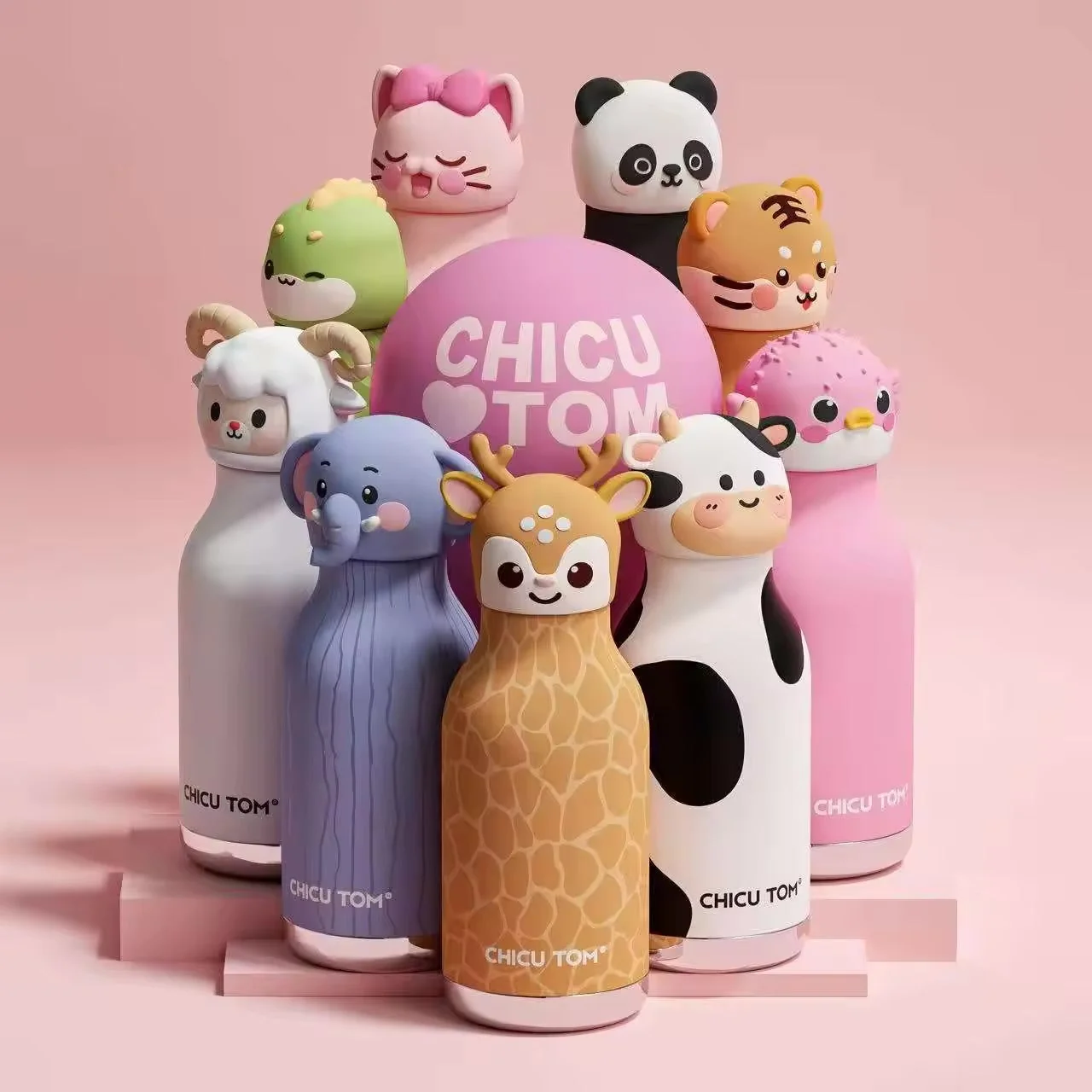 3D Animal Insulated Stainless Steel Water Bottle, 480ml, Safari Theme, Leak Proof Vacuum Flask for Kids and Adults - Image 2