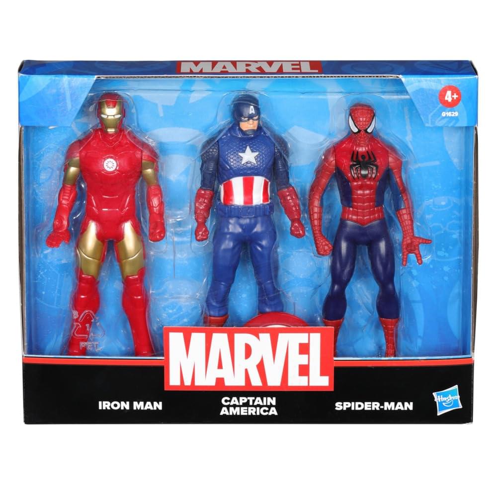 Marvel Action Figure Toy 3-Pack, 6-inch Figures, Iron Man, Spider-Man, Captain America